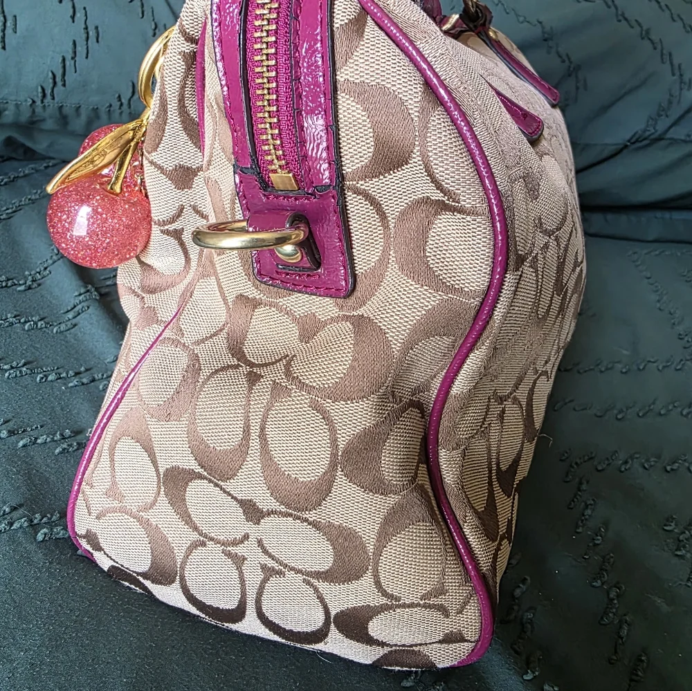 Coach Signature Python Stripe Satchel Raspberry Pink - Picture 7 of 12